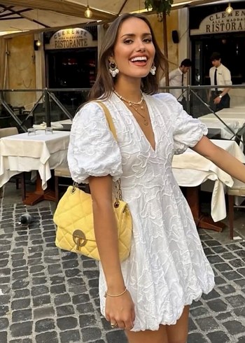 xs Beden Zara işlemeli volanlı viral mini elbise zw collection