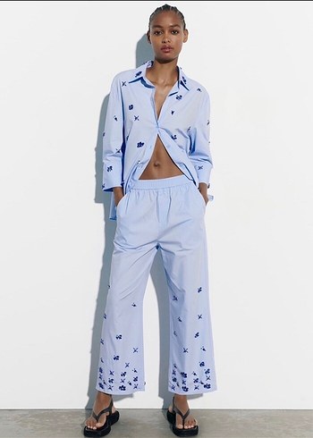 Zara taşlı gömlek pantolon takım