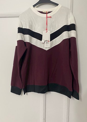 44 Beden bordo Renk Bordo Beyaz Renkli Triko Sweatshirt
