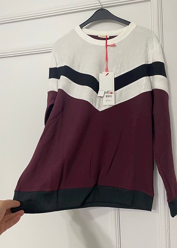 Diğer Bordo Beyaz Renkli Triko Sweatshirt