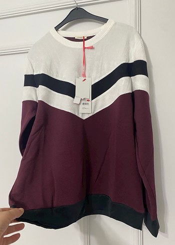 Bordo Beyaz Renkli Triko Sweatshirt