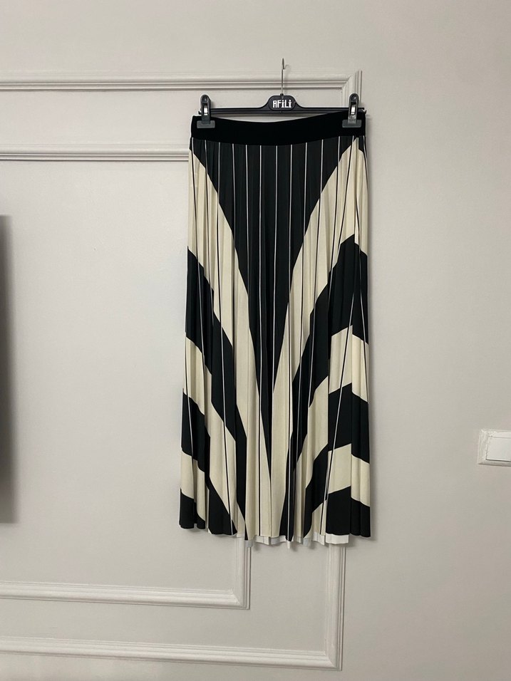 Kahverengi Desenli Pilili Uzun Etek - Görsel 5