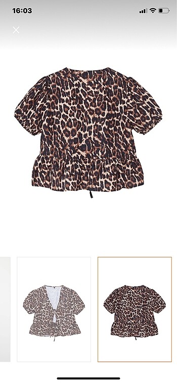 Zara Kahverengi leopar desenli bağlamalı dokuma gömlek