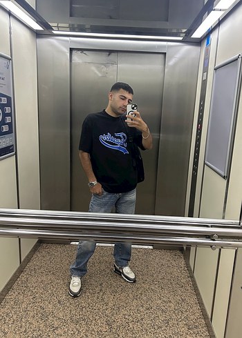 Siyah Baskılı Oversize Denim Tişört