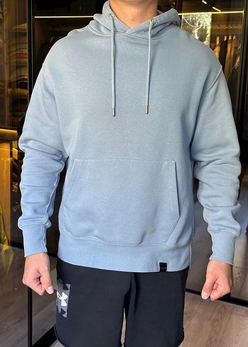 Mavi Kapüşonlu Erkek Sweatshirt
