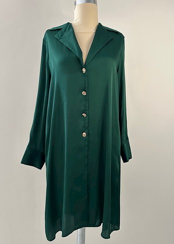 Düğmeli Yeşil Uzun Kadın Tunik - Görsel 8