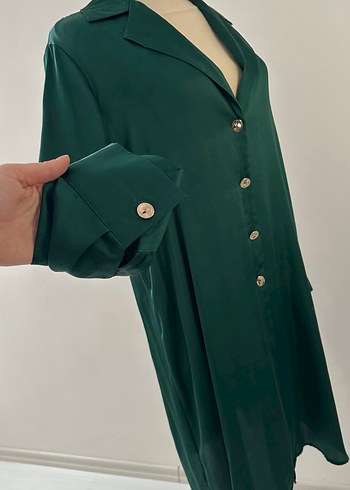 Düğmeli Yeşil Uzun Kadın Tunik - Görsel 5