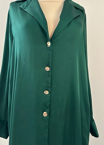 Düğmeli Yeşil Uzun Kadın Tunik - Görsel 7