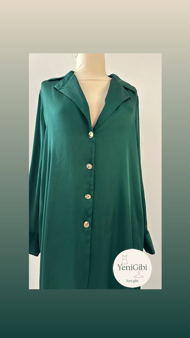 Düğmeli Yeşil Uzun Kadın Tunik - Görsel 3
