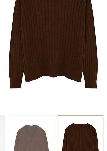 V Yaka Örgü Kahverengi Kadın Kazak - Görsel 6