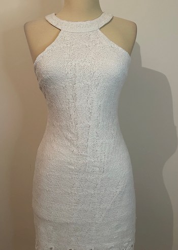 Dantel Detaylı Beyaz Midi Abiye Elbise - Görsel 5