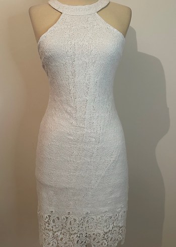 Dantel Detaylı Beyaz Midi Abiye Elbise - Görsel 4