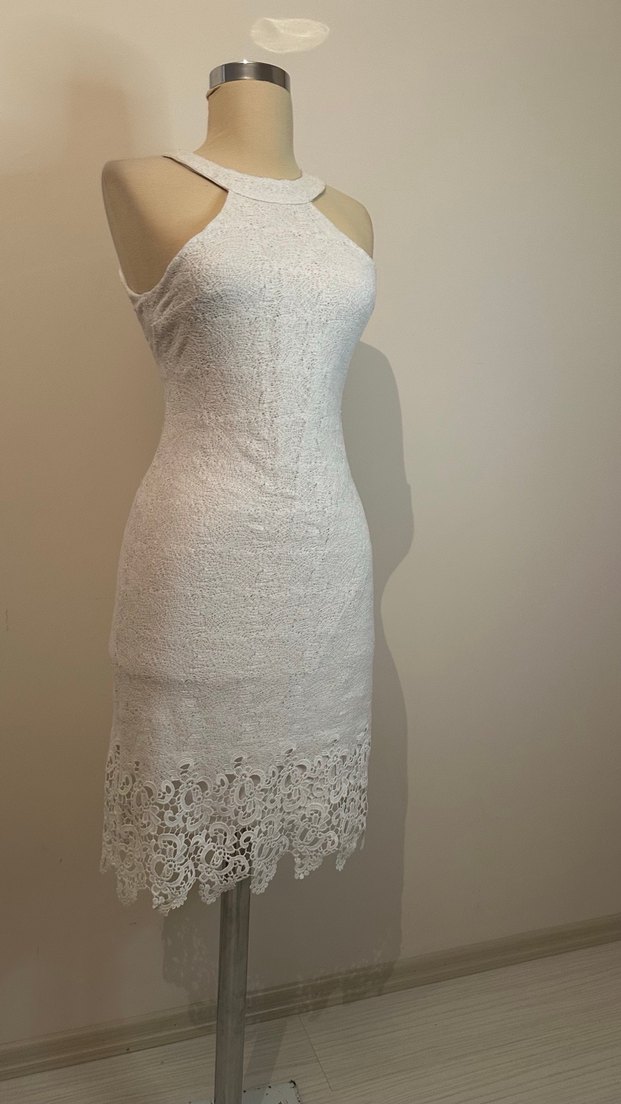 Dantel Detaylı Beyaz Midi Abiye Elbise - Görsel 2