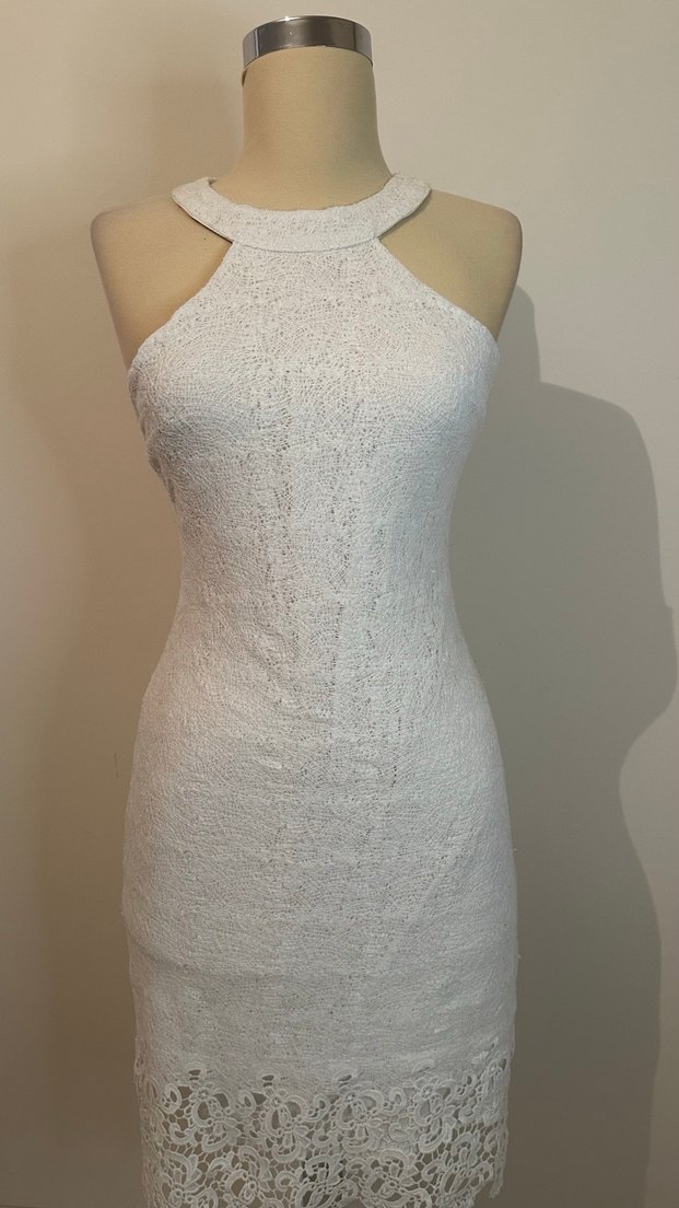 Dantel Detaylı Beyaz Midi Abiye Elbise - Görsel 5