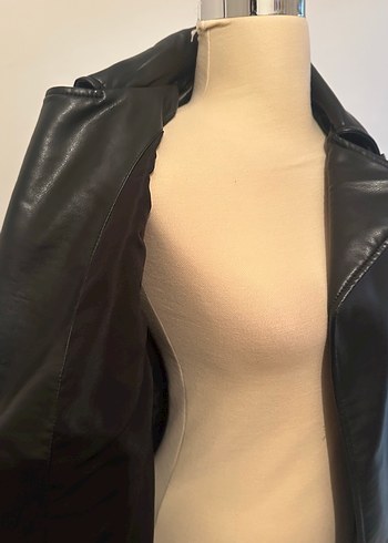 Kadın Siyah Deri Biker Ceket - Görsel 19