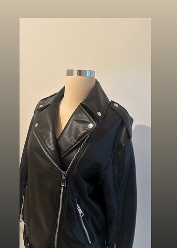 Kadın Siyah Deri Biker Ceket - Görsel 5