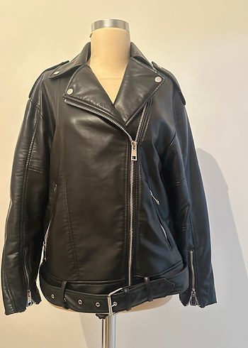 Kadın Siyah Deri Biker Ceket - Görsel 20