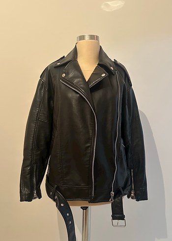 Kadın Siyah Deri Biker Ceket - Görsel 4