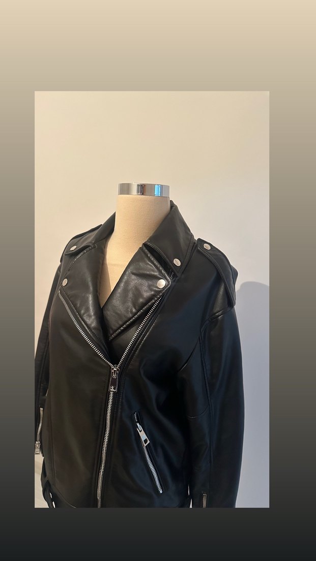 Kadın Siyah Deri Biker Ceket - Görsel 5