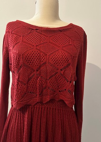 Bordo Bohem Örgü Kadın Kazak - Görsel 9