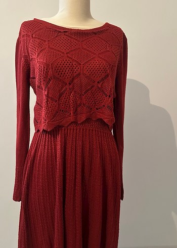 Bordo Bohem Örgü Kadın Kazak - Görsel 7