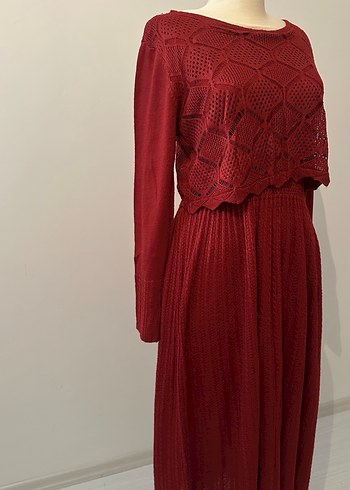 Bordo Bohem Örgü Kadın Kazak - Görsel 6