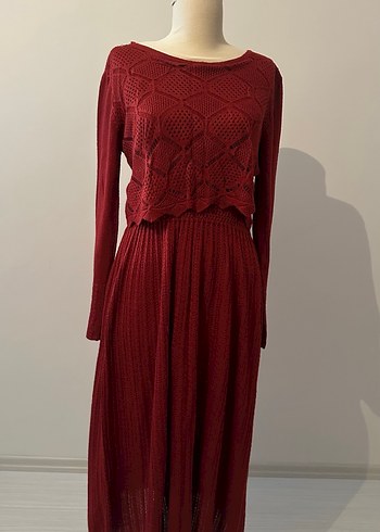 Bordo Bohem Örgü Kadın Kazak - Görsel 8