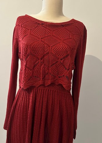 Bordo Bohem Örgü Kadın Kazak - Görsel 4