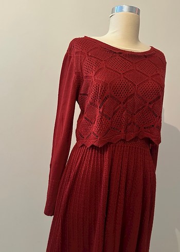 Bordo Bohem Örgü Kadın Kazak - Görsel 5