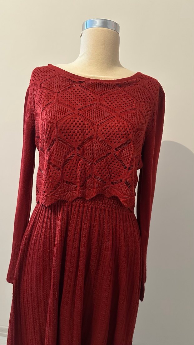 Bordo Bohem Örgü Kadın Kazak - Görsel 4