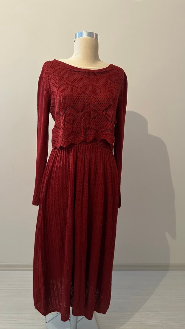 Bordo Bohem Örgü Kadın Kazak - Görsel 2