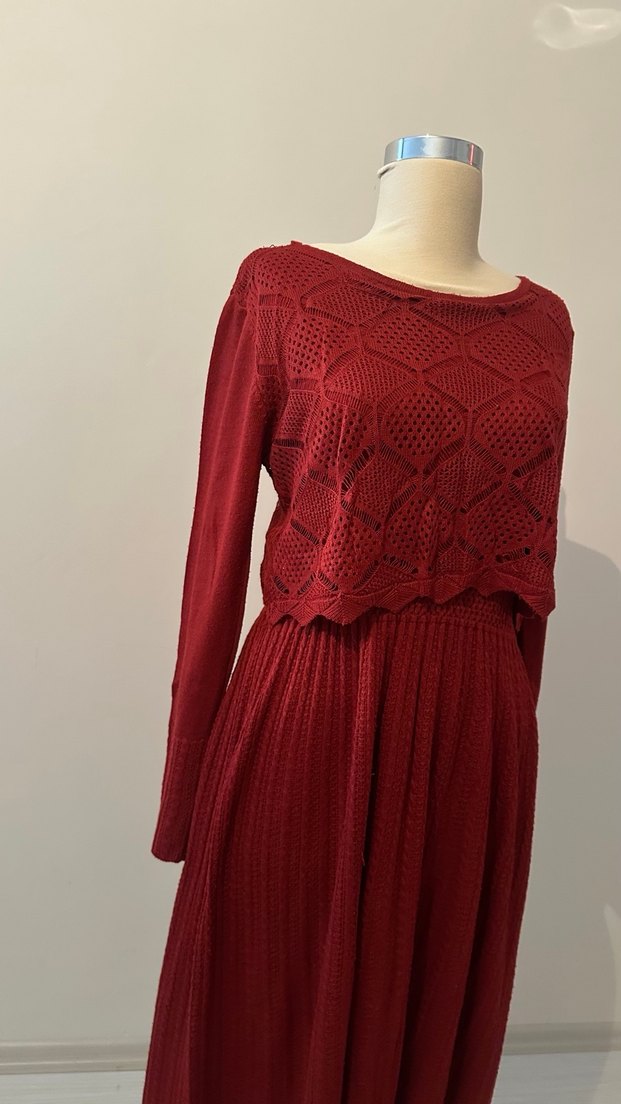 Bordo Bohem Örgü Kadın Kazak - Görsel 5