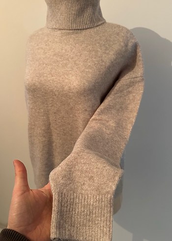 Bej Yün Yüksek Yakalı Kadın Kazak - Görsel 8