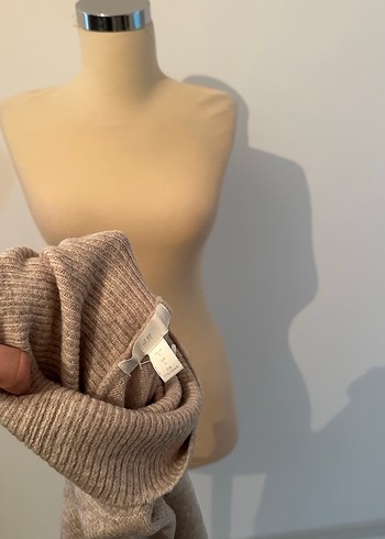 Bej Yün Yüksek Yakalı Kadın Kazak - Görsel 5