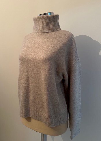 Bej Yün Yüksek Yakalı Kadın Kazak - Görsel 7