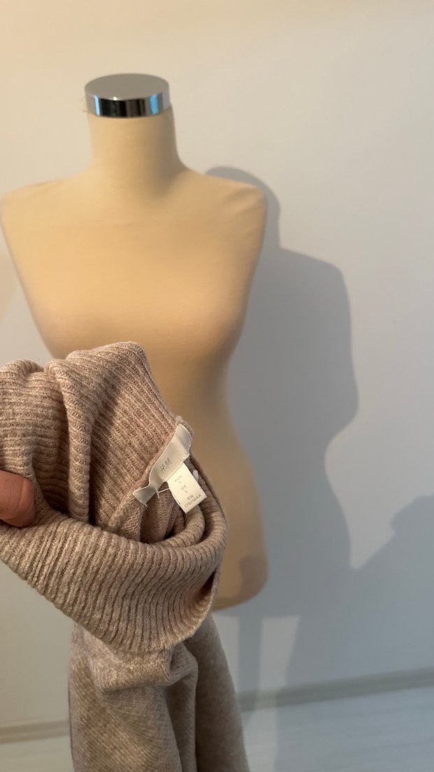 Bej Yün Yüksek Yakalı Kadın Kazak - Görsel 5