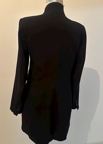 Siyah Uzun Kadın Blazer Ceket - Görsel 12