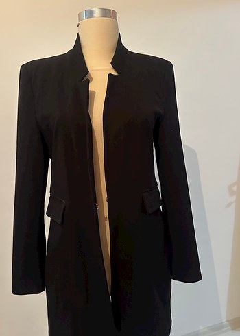 Siyah Uzun Kadın Blazer Ceket - Görsel 10