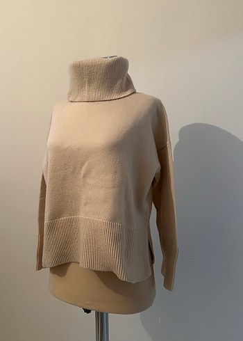 Bej Kadın Yün Boğazlı Örgü Kazak - Görsel 5