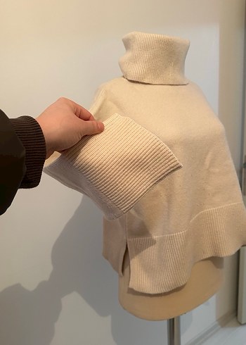 Bej Kadın Yün Boğazlı Örgü Kazak - Görsel 3