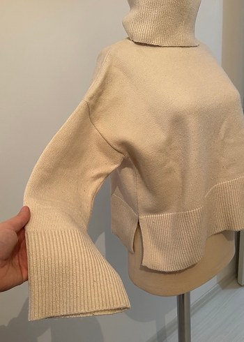 Bej Kadın Yün Boğazlı Örgü Kazak - Görsel 2
