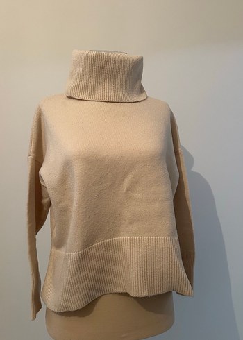 Bej Kadın Yün Boğazlı Örgü Kazak - Görsel 4