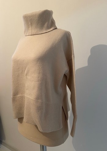 Bej Kadın Yün Boğazlı Örgü Kazak - Görsel 6