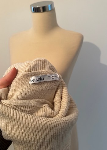 Bej Kadın Yün Boğazlı Örgü Kazak - Görsel 7