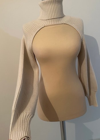 Bej Boğazlı Triko Kadın Kazak - Görsel 5