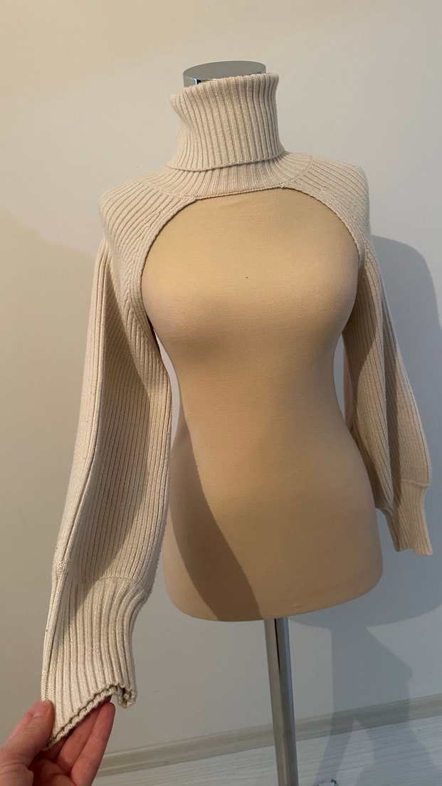 Bej Boğazlı Triko Kadın Kazak - Görsel 5