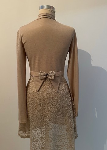 Bej Uzun Kollu Kuşaklı Kadın Hırka - Görsel 3