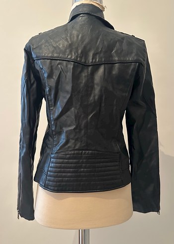 Siyah Deri Biker Ceket Kadın - Görsel 7