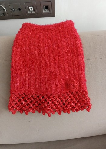 Kırmızı Örgü Kız etek - Görsel 2