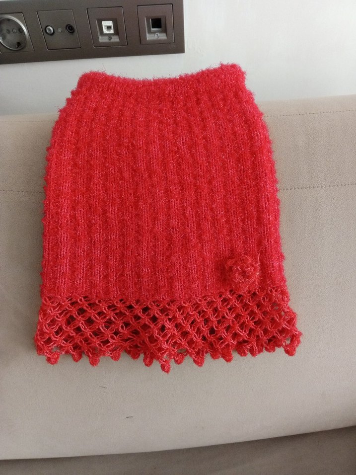 Kırmızı Örgü Kız etek - Görsel 2